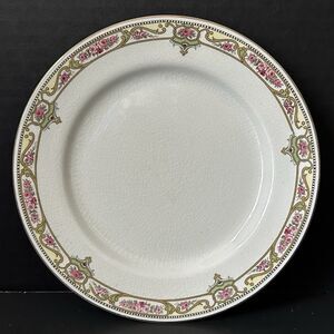 Johnson Brothers China Bread & Butter Plate, Pink Roses, Tan Scrolls, Green VTG